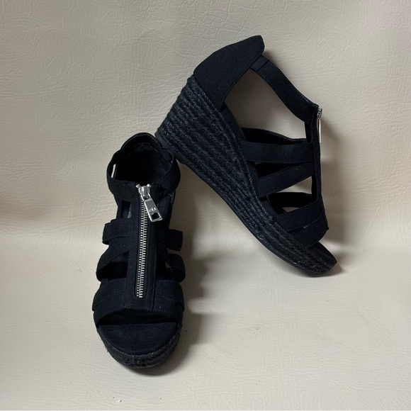 Ralph Lauren Kelcie Fabric Open Toe Casual Espadrille Wedge Sandals Blk Sz 9 - Picture 8 of 8